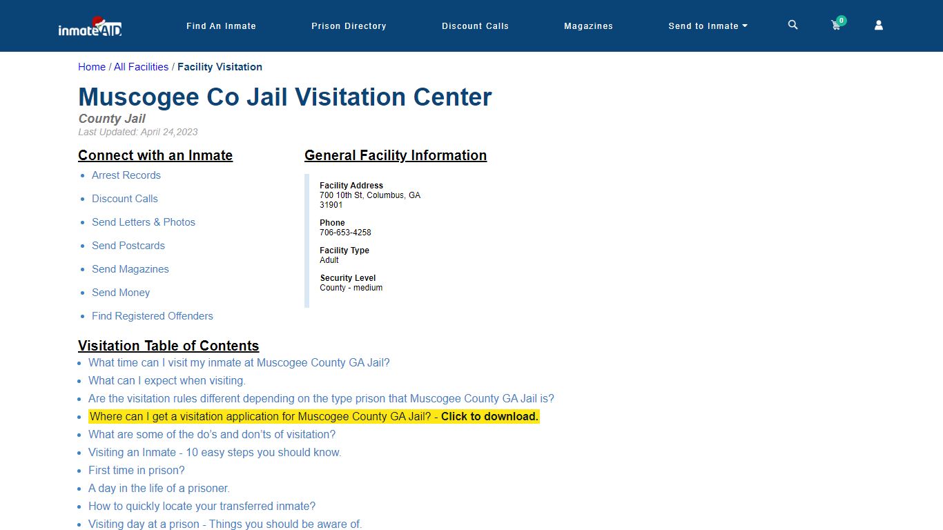 Muscogee County GA Jail | Visitation, dress code & visiting hours